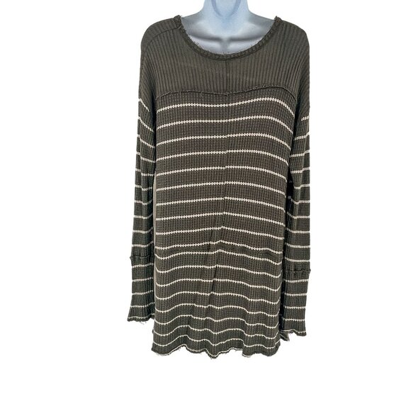Free People Sunset Park Striped Thermal Top Oversized Slouchy Distressed Medium - Picture 2 of 6